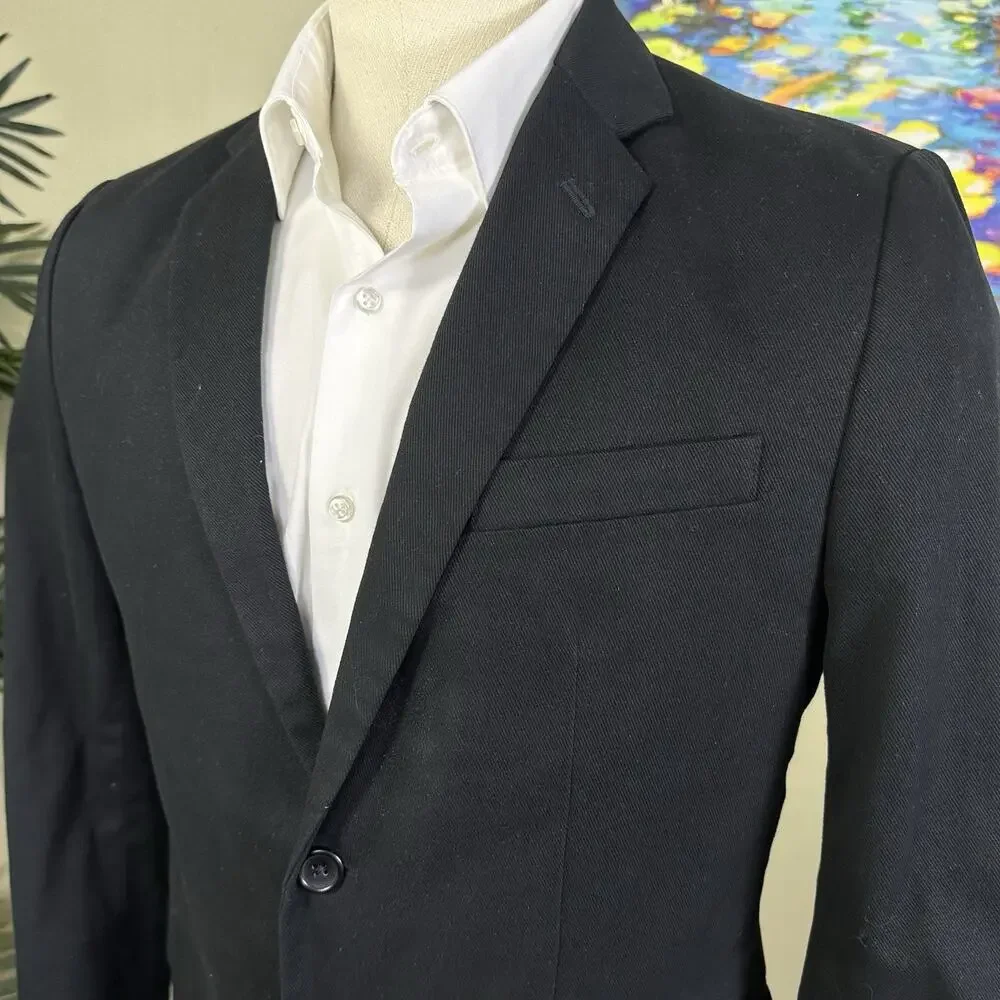 Banana Republic Men 40R Slim fit Sport coat textured denim Black Prep